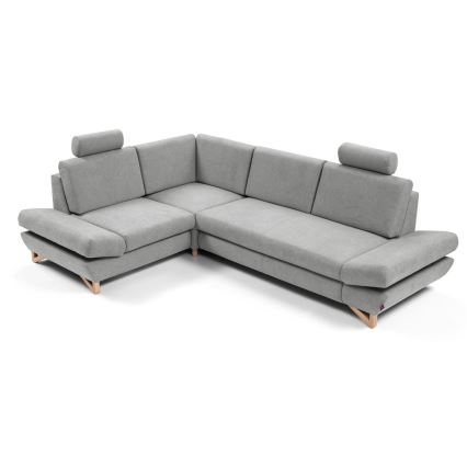 Sofá cama esquinero tapizado con arcón en L AVESTA izquierdo, gris