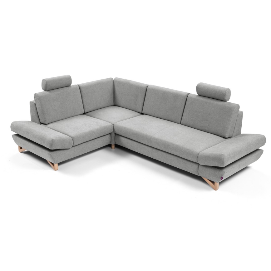 Sofá cama esquinero tapizado con arcón en L AVESTA izquierdo, gris