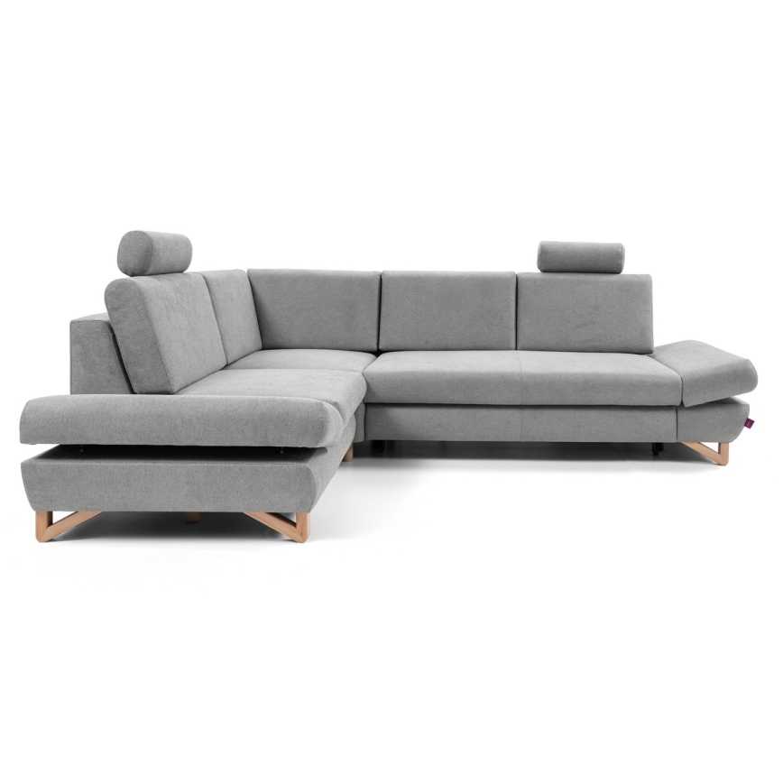 Sofá cama esquinero tapizado con arcón en L AVESTA izquierdo, gris