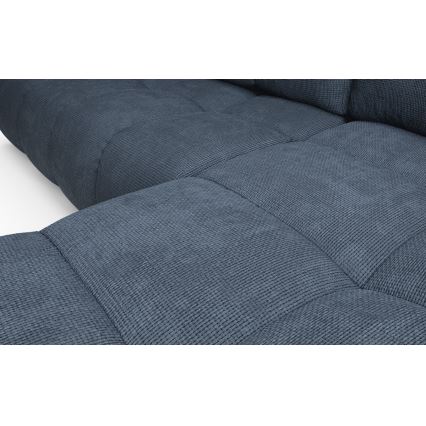 Sofá cama esquinero tapizado en L ALMADA, lado derecho, azul, con arcón de almacenaje