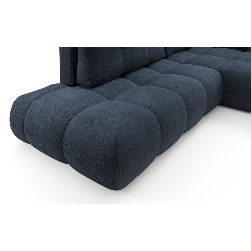 Sofá cama esquinero tapizado en L ALMADA, lado derecho, azul, con arcón de almacenaje