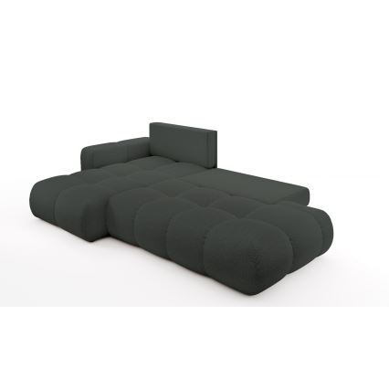 Sofá cama esquinero tapizado en L ALMADA, izquierdo, antracita, con arcón de almacenamiento