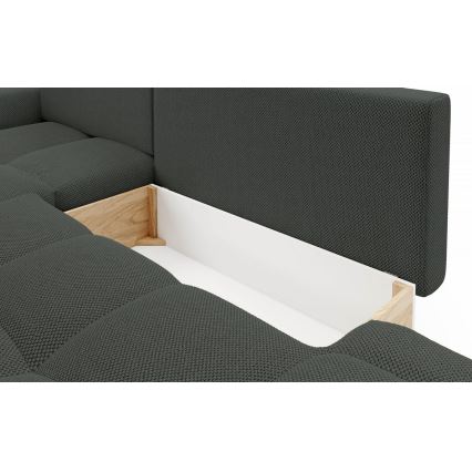 Sofá cama esquinero tapizado en L ALMADA, izquierdo, antracita, con arcón de almacenamiento
