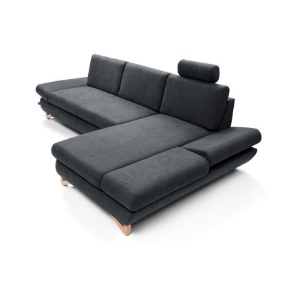 Sofá esquinero cama en L AVESTA, tapizado, con espacio de almacenamiento, orientación derecha, antracita