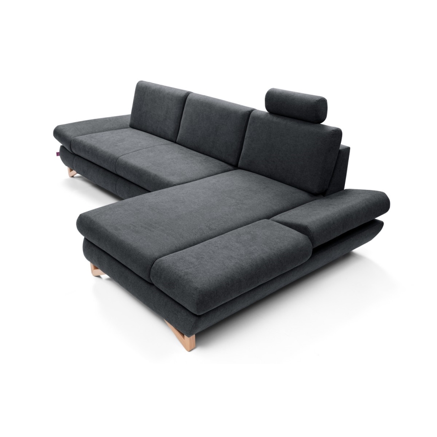 Sofá esquinero cama en L AVESTA, tapizado, con espacio de almacenamiento, orientación derecha, antracita