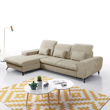 Sofá esquinero tapizado convertible con espacio de almacenamiento en L ALTA, versión izquierda, beige