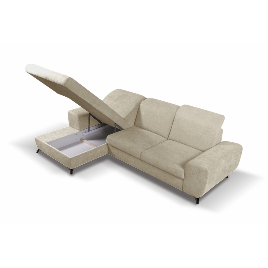 Sofá esquinero tapizado convertible con espacio de almacenamiento en L ALTA, versión izquierda, beige
