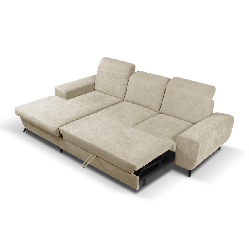 Sofá esquinero tapizado convertible con espacio de almacenamiento en L ALTA, versión izquierda, beige