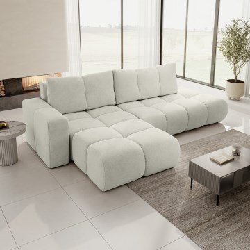 Sofá esquinero tapizado convertible en cama con espacio de almacenamiento en L ALMADA, izquierdo, beige