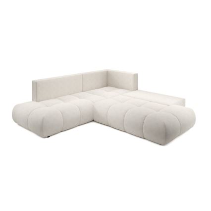 Sofá esquinero tapizado ALMADA en L, convertible en cama con arcón, orientación derecha, beige