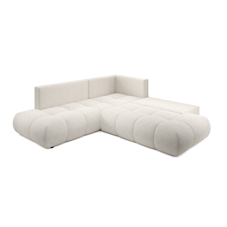 Sofá esquinero tapizado ALMADA en L, convertible en cama con arcón, orientación derecha, beige