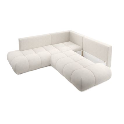 Sofá esquinero tapizado ALMADA en L, convertible en cama con arcón, orientación derecha, beige