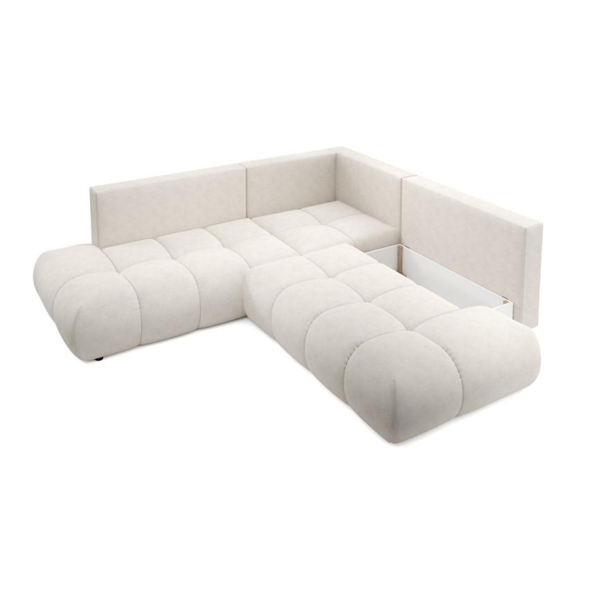 Sofá esquinero tapizado ALMADA en L, convertible en cama con arcón, orientación derecha, beige