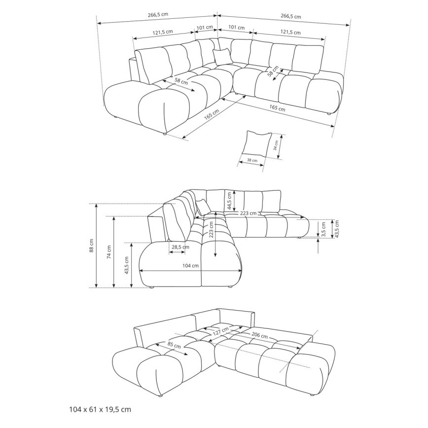 Sofá esquinero tapizado ALMADA en L, convertible en cama con arcón, orientación derecha, beige