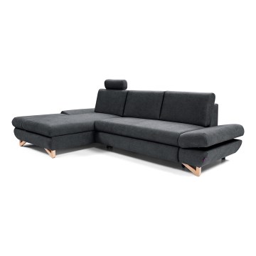 Sofá esquinero tapizado convertible en L AVESTA con arcón, orientación izquierda, antracita