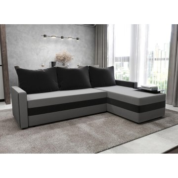 Sofá esquinero tapizado, convertible y reversible en L BRISTOL gris/negro