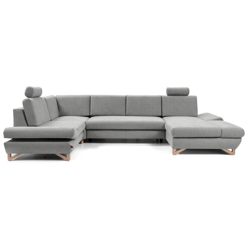 Sofá esquinero tapizado en U AVESTA, convertible y con arcón, gris