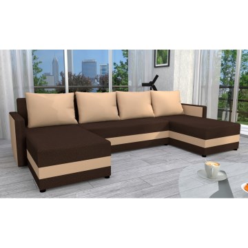 Sofá esquinero tapizado en U BRISTOL, versátil y convertible, marrón/beige