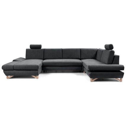 Sofá esquinero tapizado convertible en cama en U con arcón AVESTA antracita
