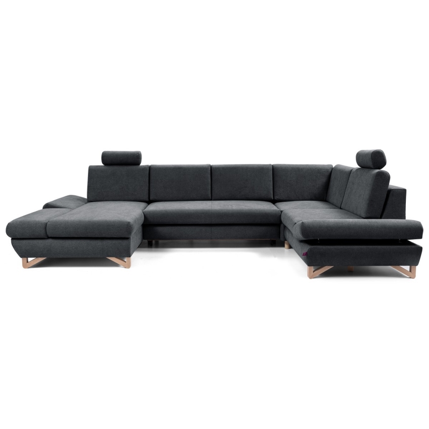 Sofá esquinero tapizado convertible en cama en U con arcón AVESTA antracita