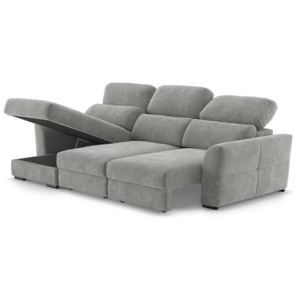 Sofá esquinero universal extensible de tres plazas con espacio de almacenamiento TRENTO gris claro