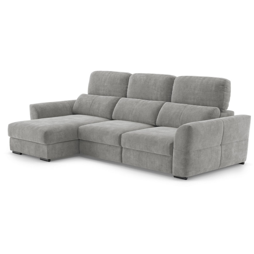 Sofá esquinero universal extensible de tres plazas con espacio de almacenamiento TRENTO gris claro