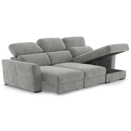 Sofá esquinero universal extensible de tres plazas con espacio de almacenamiento TRENTO gris claro