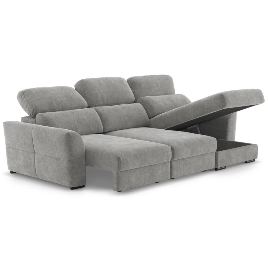 Sofá esquinero universal extensible de tres plazas con espacio de almacenamiento TRENTO gris claro