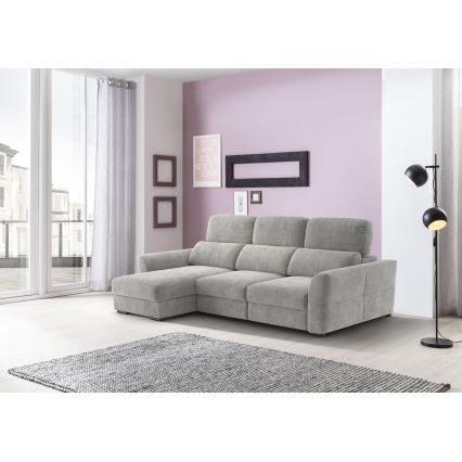 Sofá esquinero universal extensible de tres plazas con espacio de almacenamiento TRENTO gris claro