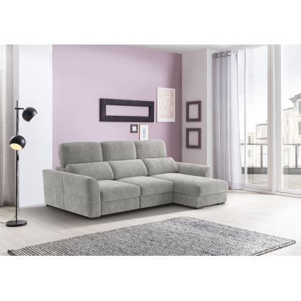 Sofá esquinero universal extensible de tres plazas con espacio de almacenamiento TRENTO gris claro