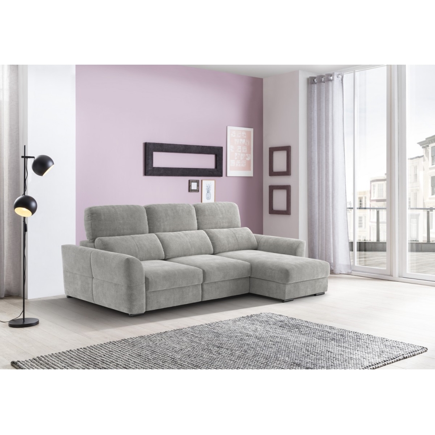 Sofá esquinero universal extensible de tres plazas con espacio de almacenamiento TRENTO gris claro