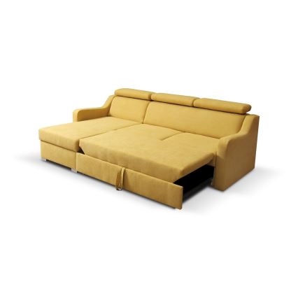 Sofá esquinero universal extensible con espacio de almacenamiento PORTO amarillo