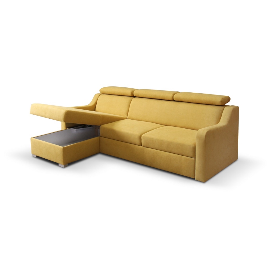 Sofá esquinero universal extensible con espacio de almacenamiento PORTO amarillo
