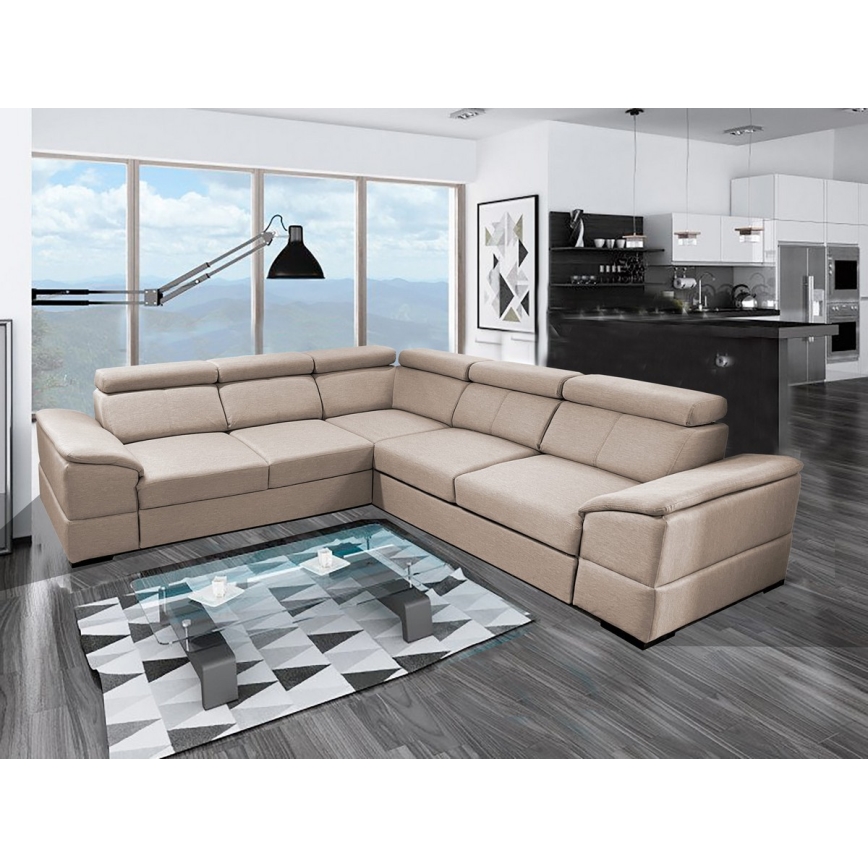 Sofá esquinero universal extensible con espacio de almacenamiento GRANADA beige