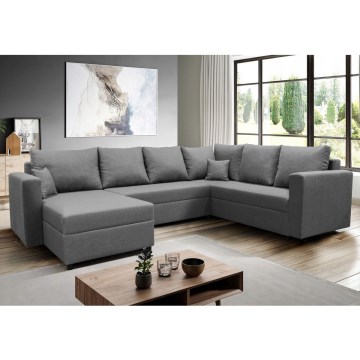 Sofá esquinero universal convertible en U con espacio de almacenamiento SEYA gris