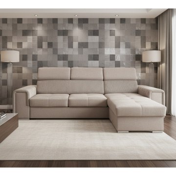 Sofá esquinero universal en L con función cama y arcón de almacenaje SALVADA beige
