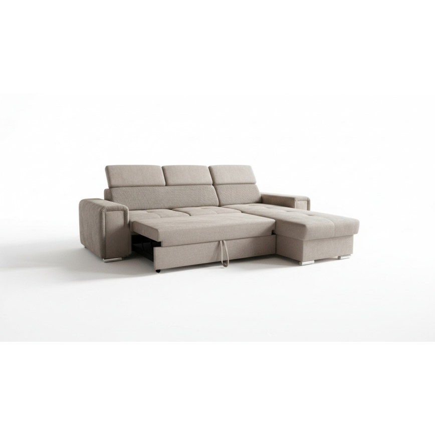 Sofá esquinero universal en L con función cama y arcón de almacenaje SALVADA beige