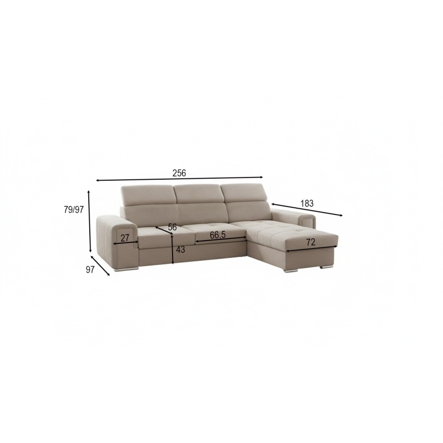Sofá esquinero universal en L con función cama y arcón de almacenaje SALVADA beige