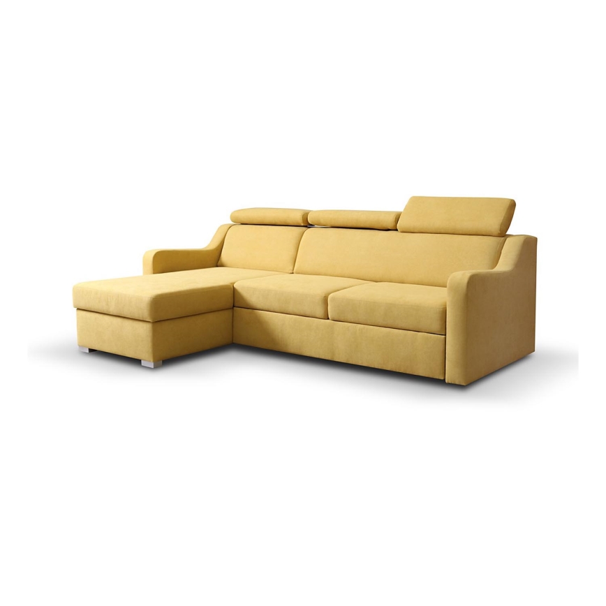 Sofá esquinero universal extensible con espacio de almacenamiento PORTO amarillo