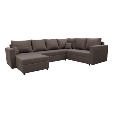 Sofá esquinero universal extensible en forma de U SEYA con espacio de almacenamiento, color marrón