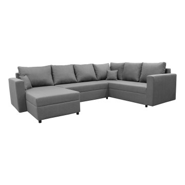Sofá esquinero universal extensible en forma de U SEYA con espacio de almacenamiento, gris