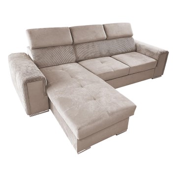Sofá esquinero universal extensible en L con espacio de almacenamiento SALVADA beige