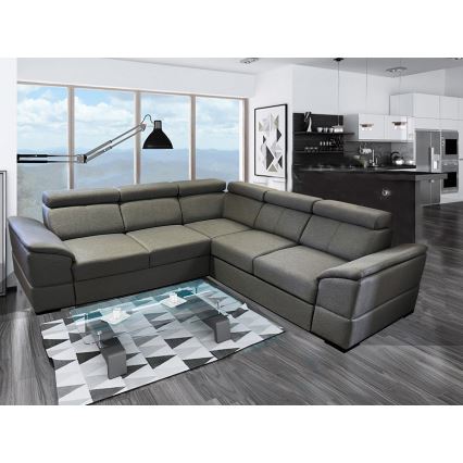 Sofá esquinero universal extensible con espacio de almacenamiento GRANADA gris oscuro