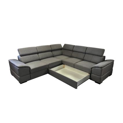 Sofá esquinero universal extensible con espacio de almacenamiento GRANADA gris oscuro