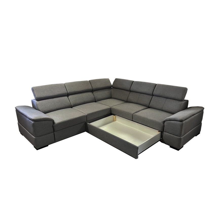 Sofá esquinero universal extensible con espacio de almacenamiento GRANADA gris oscuro