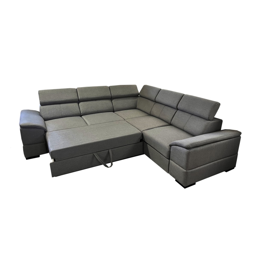 Sofá esquinero universal extensible con espacio de almacenamiento GRANADA gris oscuro