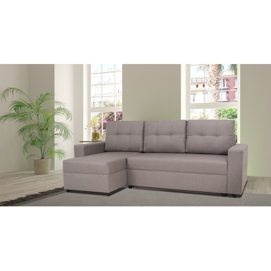 Sofá esquinero universal con función de cama y espacio de almacenamiento SEVILLA gris
