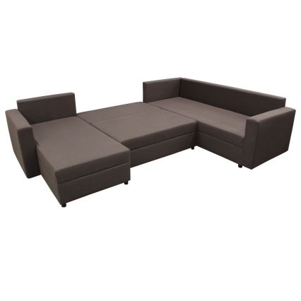 Sofá esquinero universal extensible en forma de U SEYA con espacio de almacenamiento, color marrón