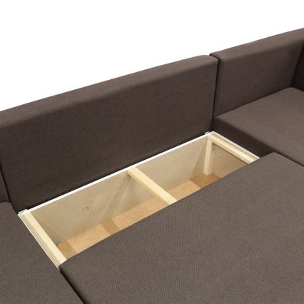 Sofá esquinero universal extensible en forma de U SEYA con espacio de almacenamiento, color marrón