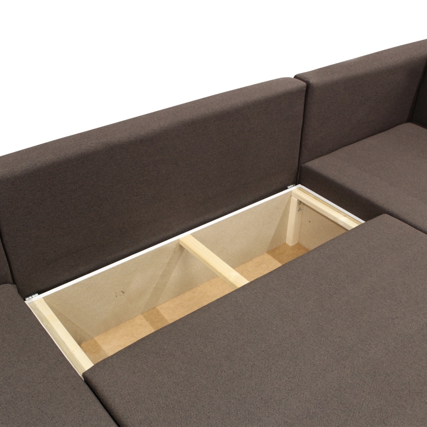 Sofá esquinero universal extensible en forma de U SEYA con espacio de almacenamiento, color marrón